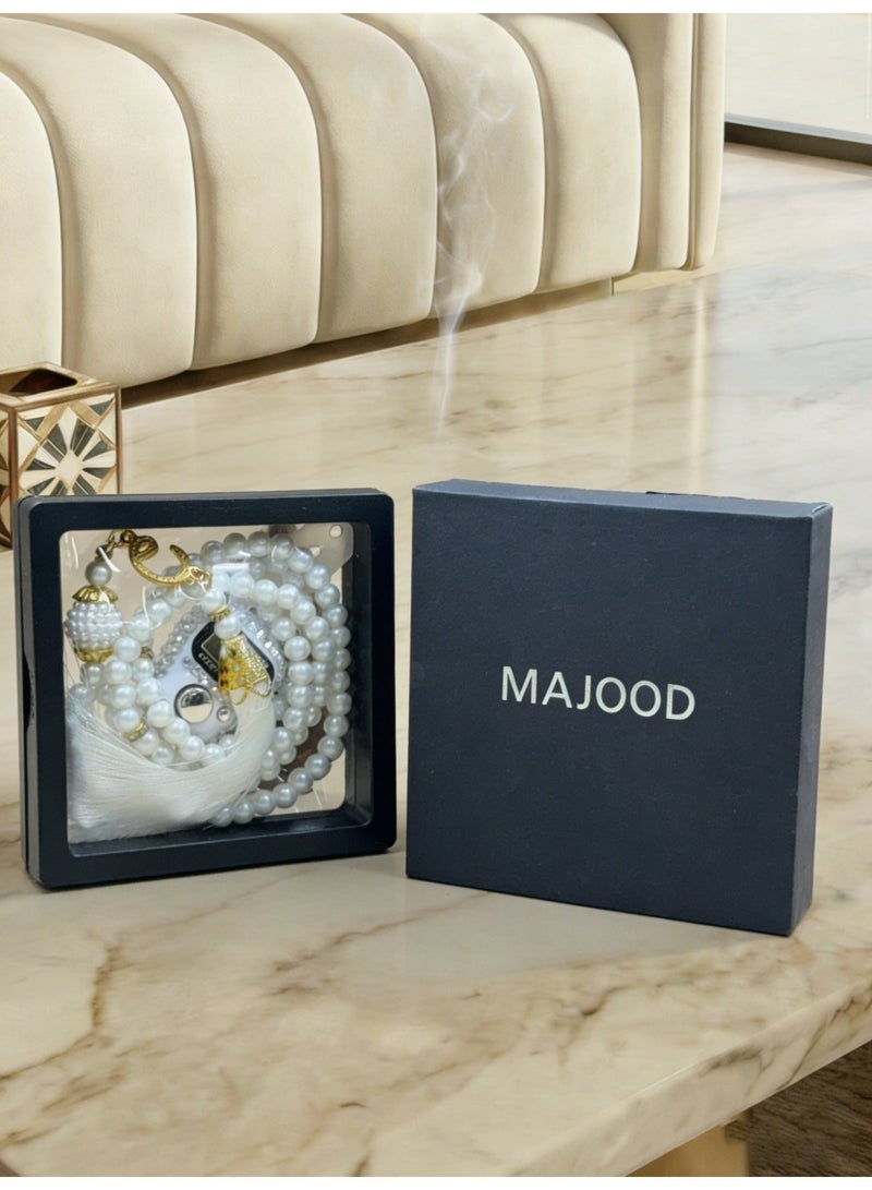 MAJOOD 1 Set of 99 resin imitation pearl prayer beads 8mm  and an electronic counter, packaged in a gift box. - Image 1